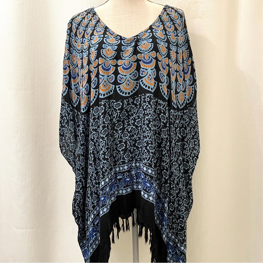 Lightweight & flowy fringed tunic top/swimsuit cover-up, Back from Bali, OS